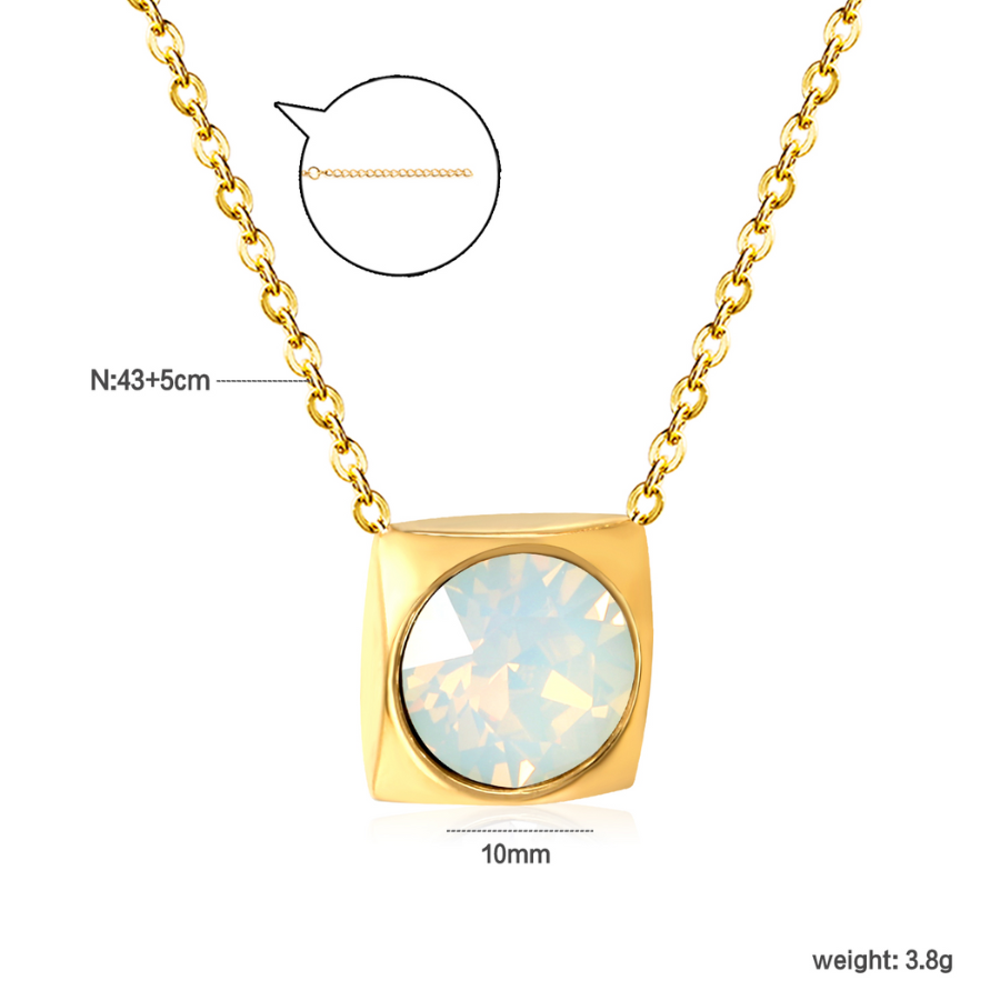 Collar Cubo con Cristal Ópalo Cuadrado - 100% Acero Bañado en Oro 18K