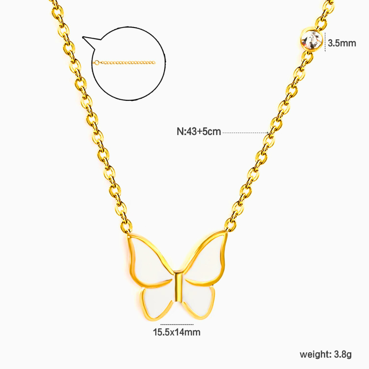 Collar con Colgante de Mariposa Calada y Circonitas - 100% Acero Bañado en Oro 18K