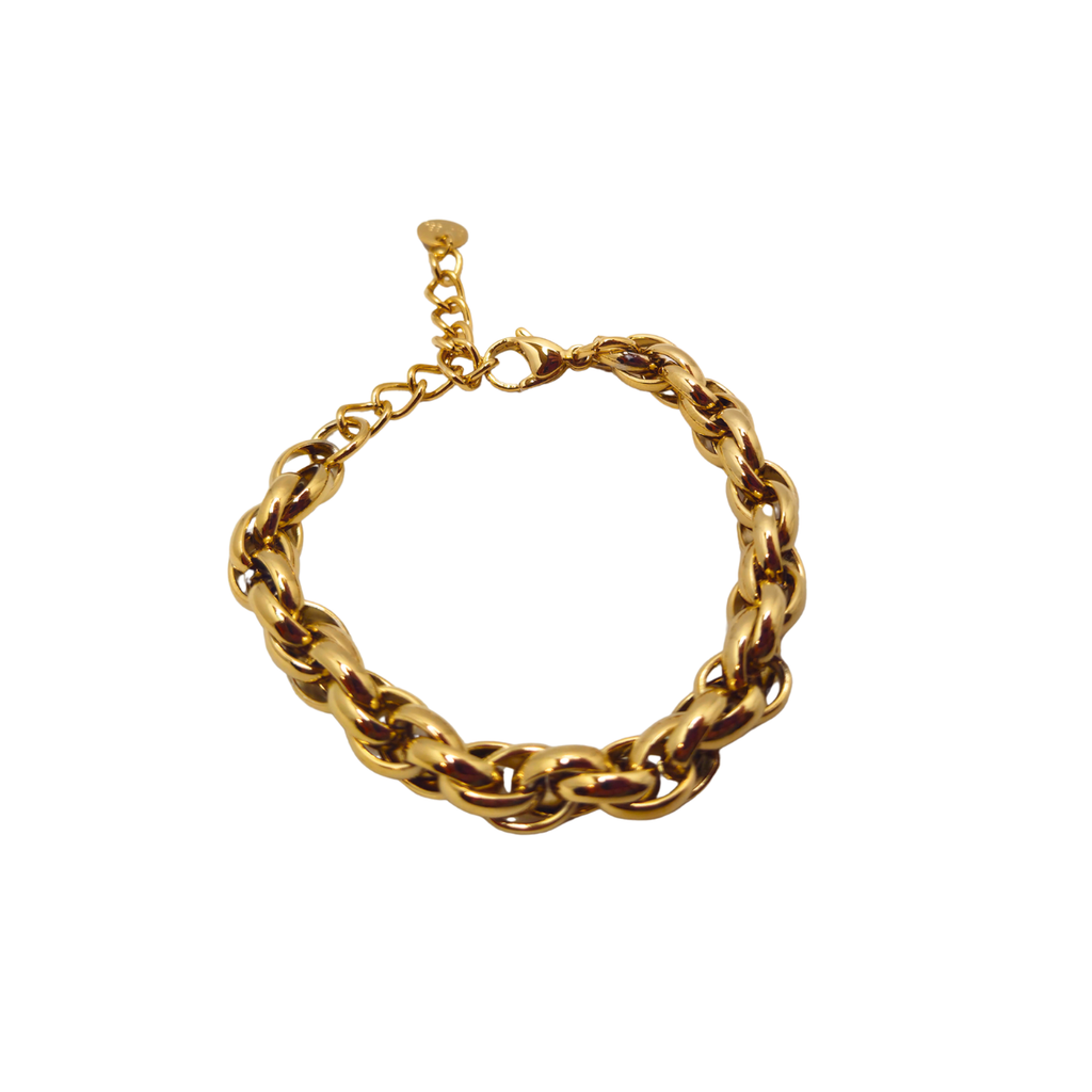 Pulsera de Cadena Gruesa Trenzada 100% Acero Bañado en Oro 18K