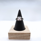 Anillo Ajustable "Versalles" con Circonita Cuadrada y Halo – Acero con Baño de Oro Blanco 18K