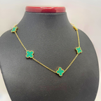 Conjunto Trébol de la Suerte Verde Malaquita - Acero Bañado en Oro 18K