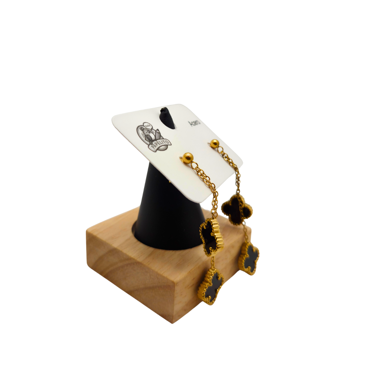 Conjunto de Lujo Trébol de la Suerte Negro (Collar Y) - Acero Bañado en Oro 18K