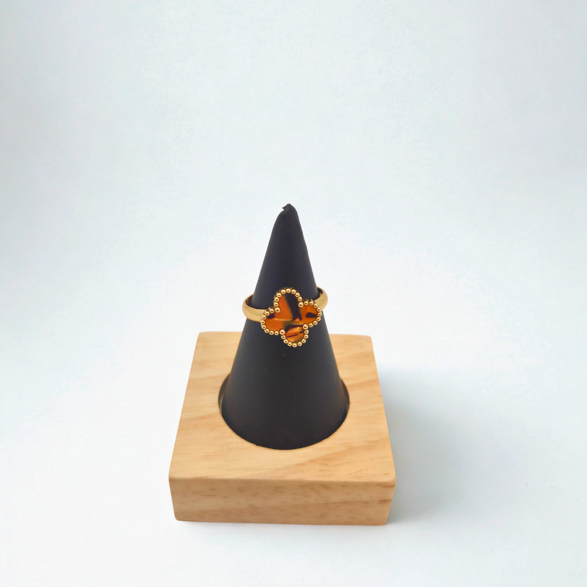 Anillo de Trébol Naranja Mármol 100% Acero Bañado en Oro 18K