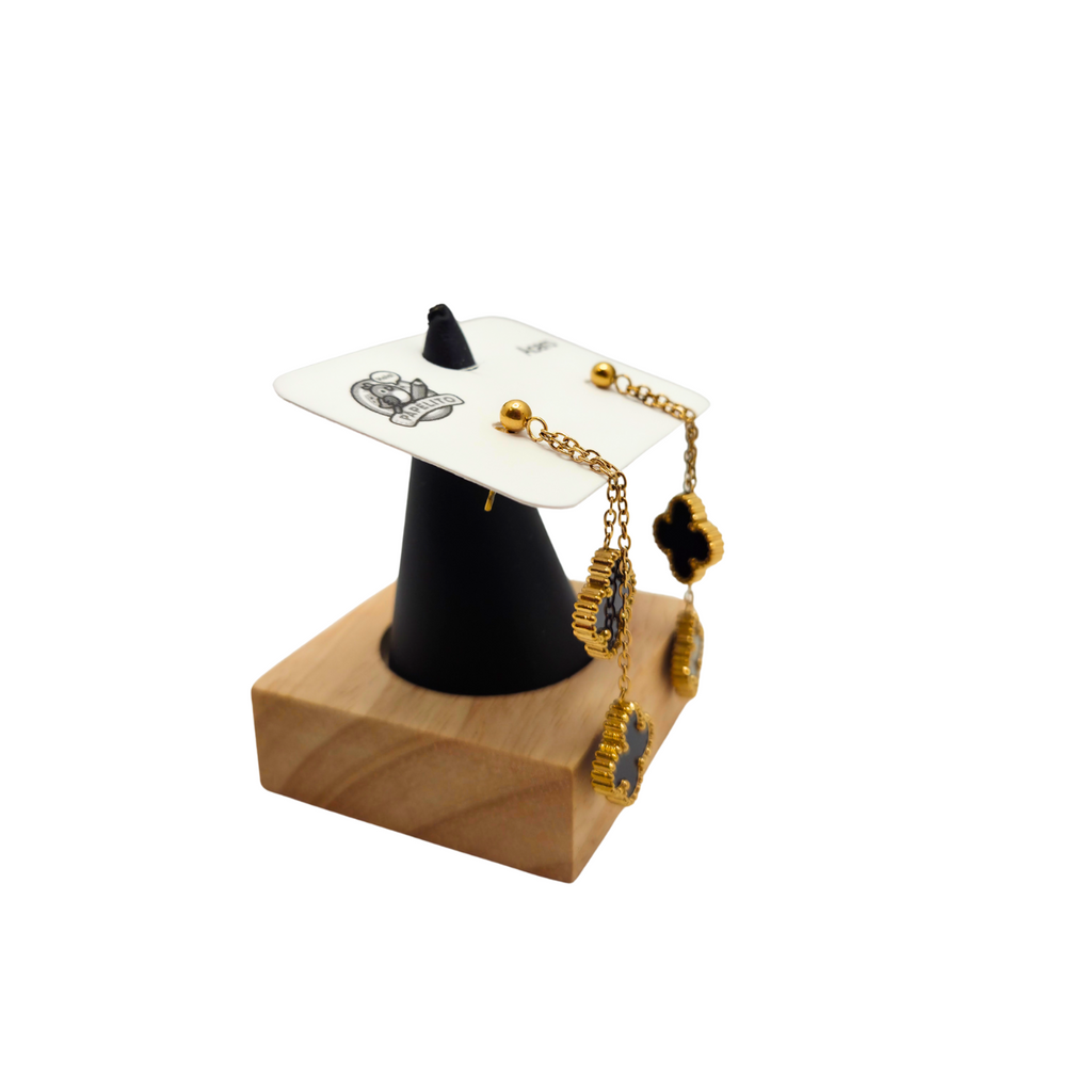 Conjunto de Lujo Trébol de la Suerte Negro (Collar Y) - Acero Bañado en Oro 18K