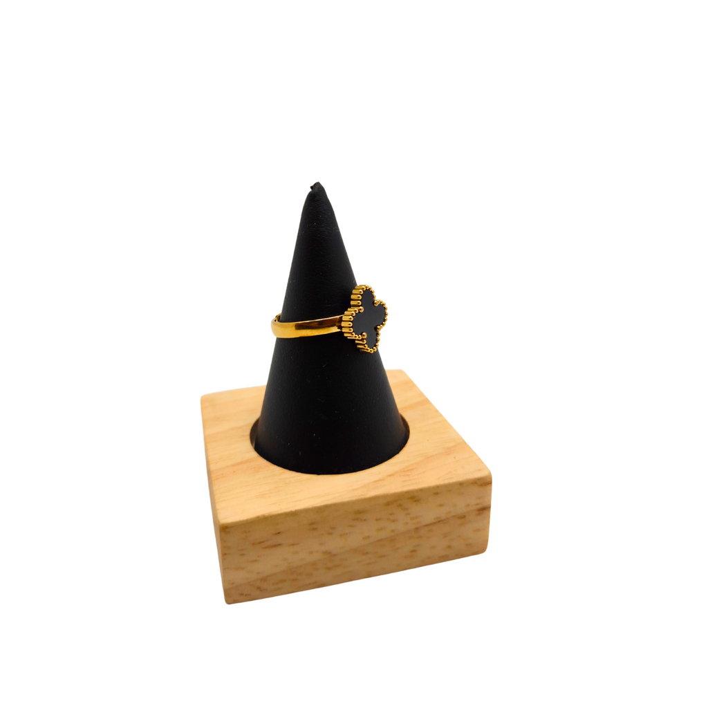 Conjunto de Lujo Trébol de la Suerte Negro (Collar Y) - Acero Bañado en Oro 18K