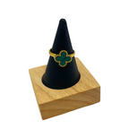 Conjunto Trébol de la Suerte Verde Malaquita - Acero Bañado en Oro 18K