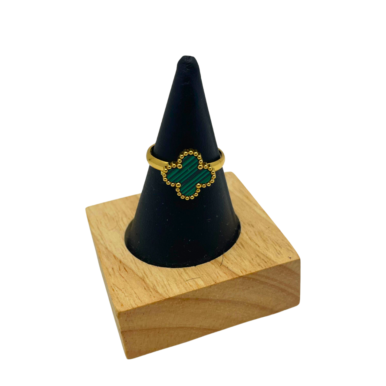 Conjunto Trébol de la Suerte Verde Malaquita - Acero Bañado en Oro 18K