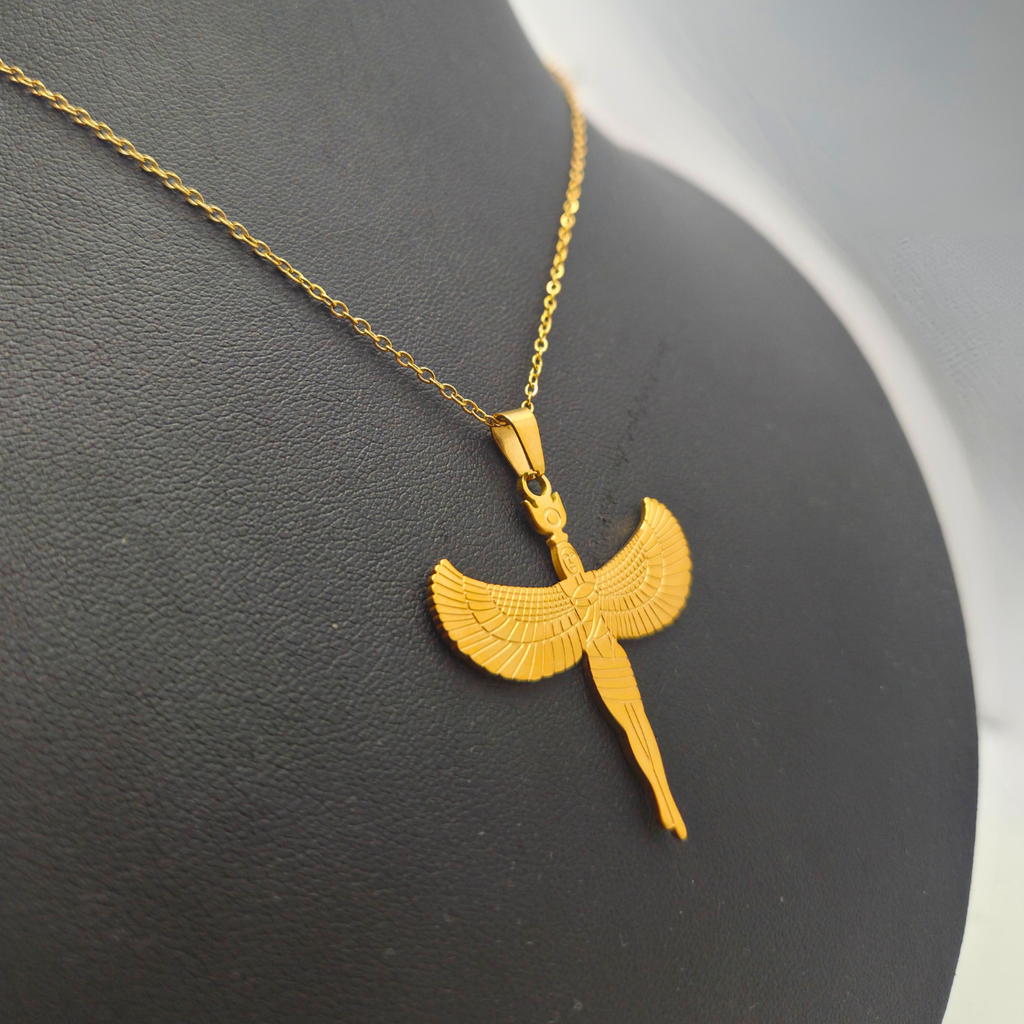 Collar de Figura Alada Egipcia 100% Acero Bañado en Oro 18K