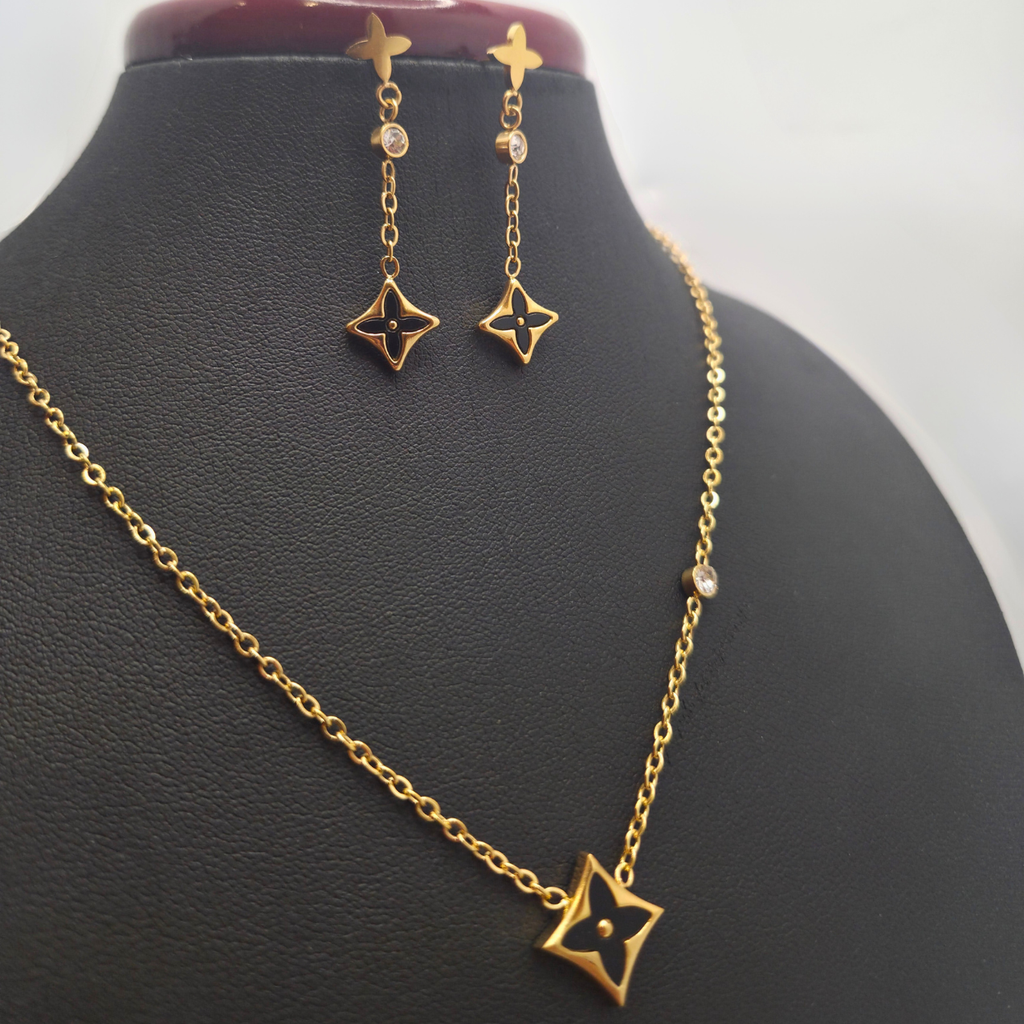 Collar con Colgante de Estrella Verde Malaquita 100% Acero Bañado en Oro 18K