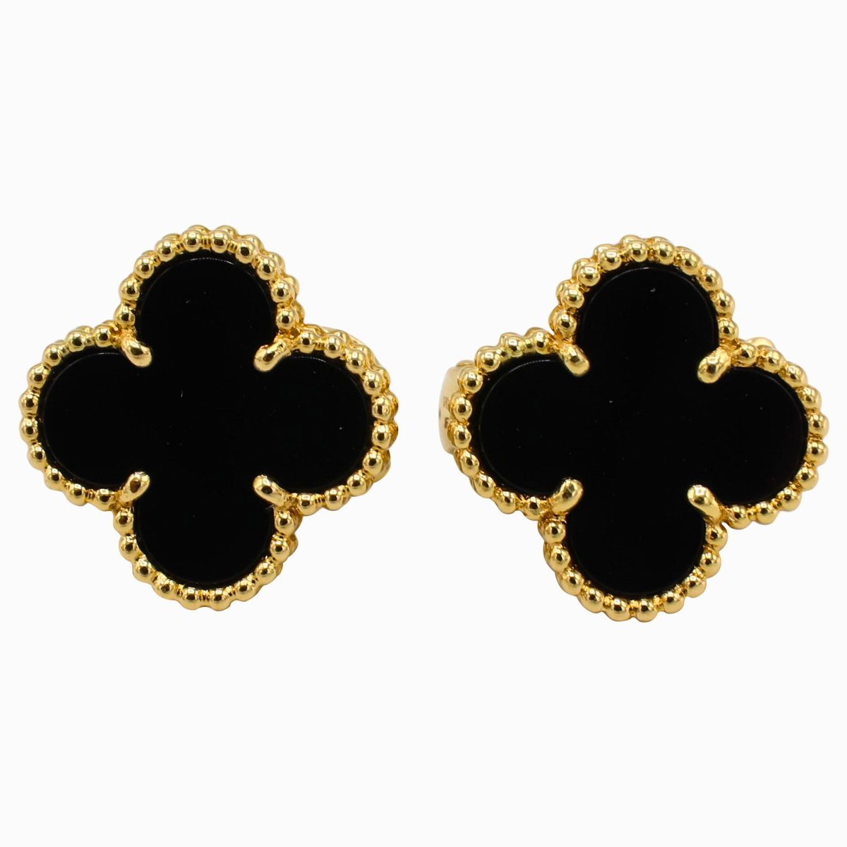 Pendientes de Trébol con Ónix Negro 100% Acero Bañados en Oro de 18K - Sofisticación Atemporal