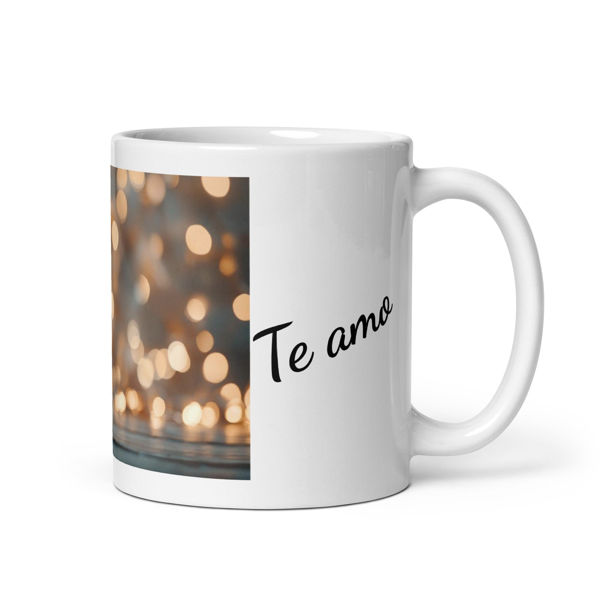 Taza blanca brillante. Osito con corazón
